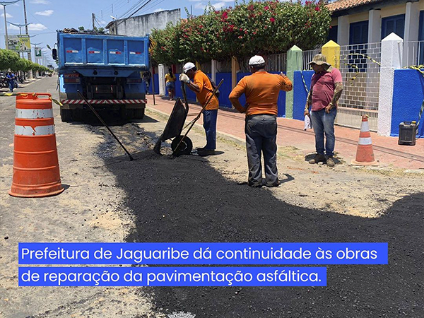 Prefeitura de Jaguaribe dá continuidade às obras de reparação da pavimentação asfáltica